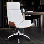 Tree City - Fauteuil de bureau de direction à dossier haut avec dossier en bois courbé de noyer et siège en similicuir, base pivotante et à roulettes