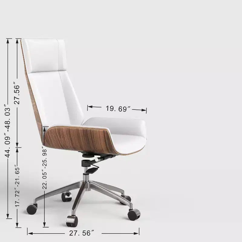 Tree City - Fauteuil de bureau de direction à dossier haut avec dossier en bois courbé de noyer et siège en similicuir, base pivotante et à roulettes