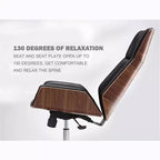 Tree City - Fauteuil de bureau de direction à dossier haut avec dossier en bois courbé de noyer et siège en similicuir, base pivotante et à roulettes
