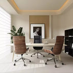 Tree City- High Back Executive Office Chair with Walnut Bent Wood Back and Faux Leather Seat  Swivel & Rolling Base
