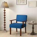 Fauteuil d'appoint Costway style Mid-Century en lin avec assise et dossier rembourrés pour salon, bleu/gris