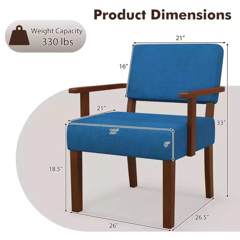 Fauteuil d'appoint Costway style Mid-Century en lin avec assise et dossier rembourrés pour salon, bleu/gris