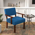 Fauteuil d'appoint Costway style Mid-Century en lin avec assise et dossier rembourrés pour salon, bleu/gris