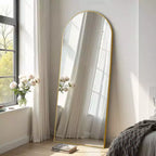 PexFix 31 po (L) x 71 po (H) Miroir arqué pleine longueur autoportant Miroir mural encadré en métal Grand miroir de sol doré
