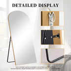 PexFix 31 po (L) x 71 po (H) Miroir arqué pleine longueur autoportant Miroir mural encadré en métal Grand miroir de sol doré