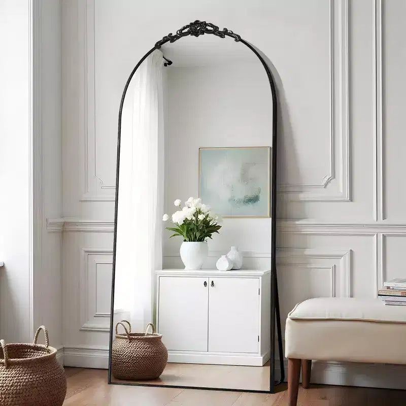 PexFix 31 po (L) x 71 po (H) Miroir arqué pleine longueur autoportant Miroir mural encadré en métal Grand miroir de sol doré