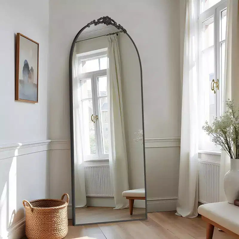 PexFix 31 po (L) x 71 po (H) Miroir arqué pleine longueur autoportant Miroir mural encadré en métal Grand miroir de sol doré