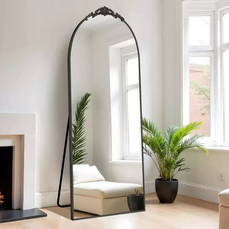 PexFix 31 po (L) x 71 po (H) Miroir arqué pleine longueur autoportant Miroir mural encadré en métal Grand miroir de sol doré