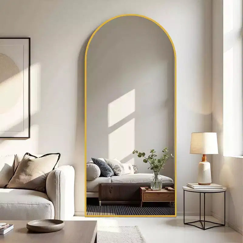 PexFix 31 po (L) x 71 po (H) Miroir arqué pleine longueur autoportant Miroir mural encadré en métal Grand miroir de sol doré