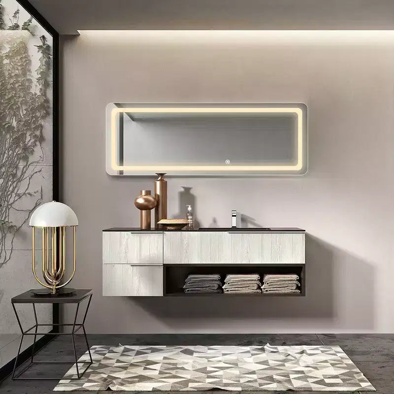 Miroir de courtoisie rectangulaire moderne PexFix de 20 po L x 63 po H pleine longueur à DEL avec lumières, en argent