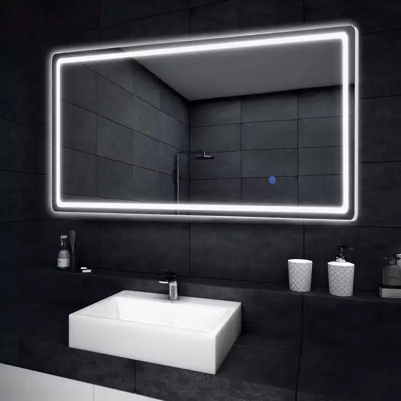 Miroir de courtoisie rectangulaire moderne PexFix de 20 po L x 63 po H pleine longueur à DEL avec lumières, en argent