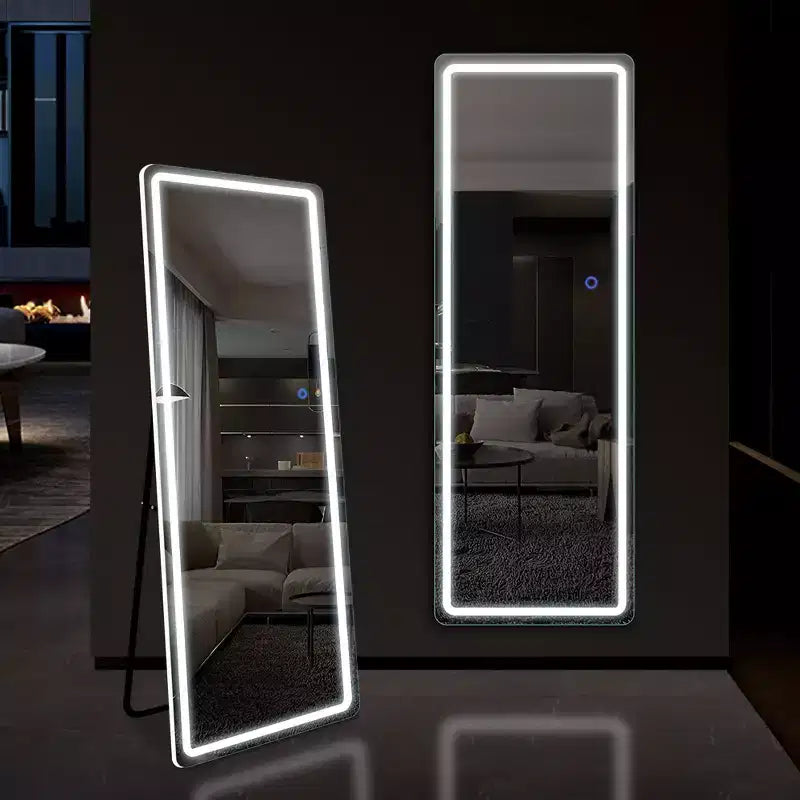 Miroir de courtoisie rectangulaire moderne PexFix de 20 po L x 63 po H pleine longueur à DEL avec lumières, en argent