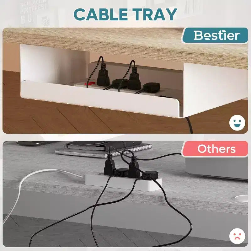 Bureau d'ordinateur électrique réglable en hauteur Bestier 55 avec port USB, bureau de télétravail simple avec crochets et sac latéral, poste de travail assis-debout