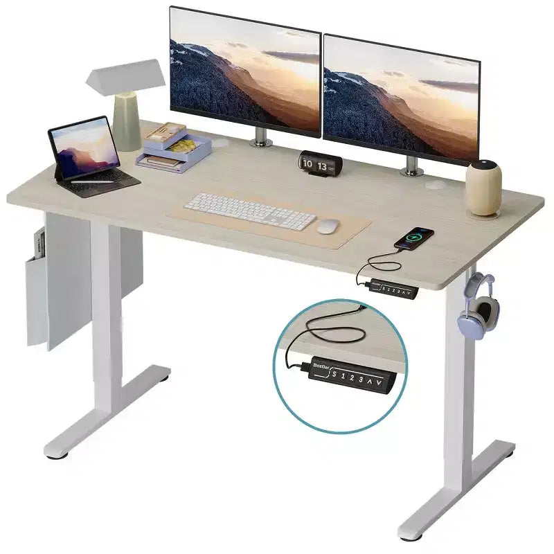 Bureau d'ordinateur électrique réglable en hauteur Bestier 55 avec port USB, bureau de télétravail simple avec crochets et sac latéral, poste de travail assis-debout
