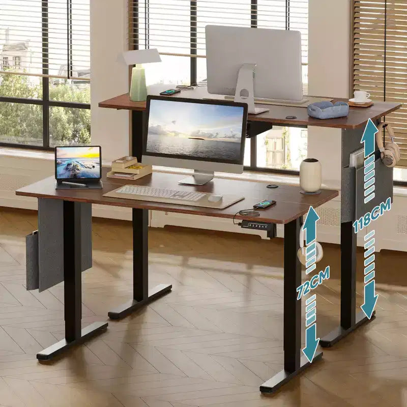 Bureau d'ordinateur électrique réglable en hauteur Bestier 55 avec port USB, bureau de télétravail simple avec crochets et sac latéral, poste de travail assis-debout