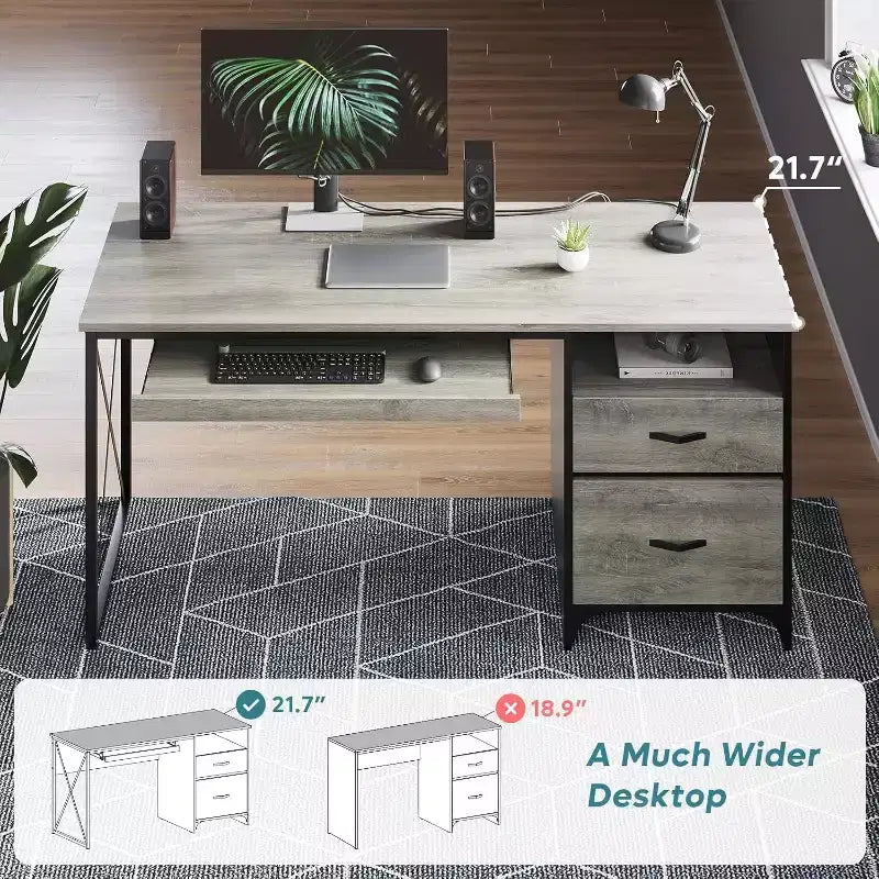 Bureau d'ordinateur Bestier 55'' avec tiroir pour clavier et tiroirs classeurs, bureau industriel avec rangement, bureau en bois pour professeur pour bureau à domicile
