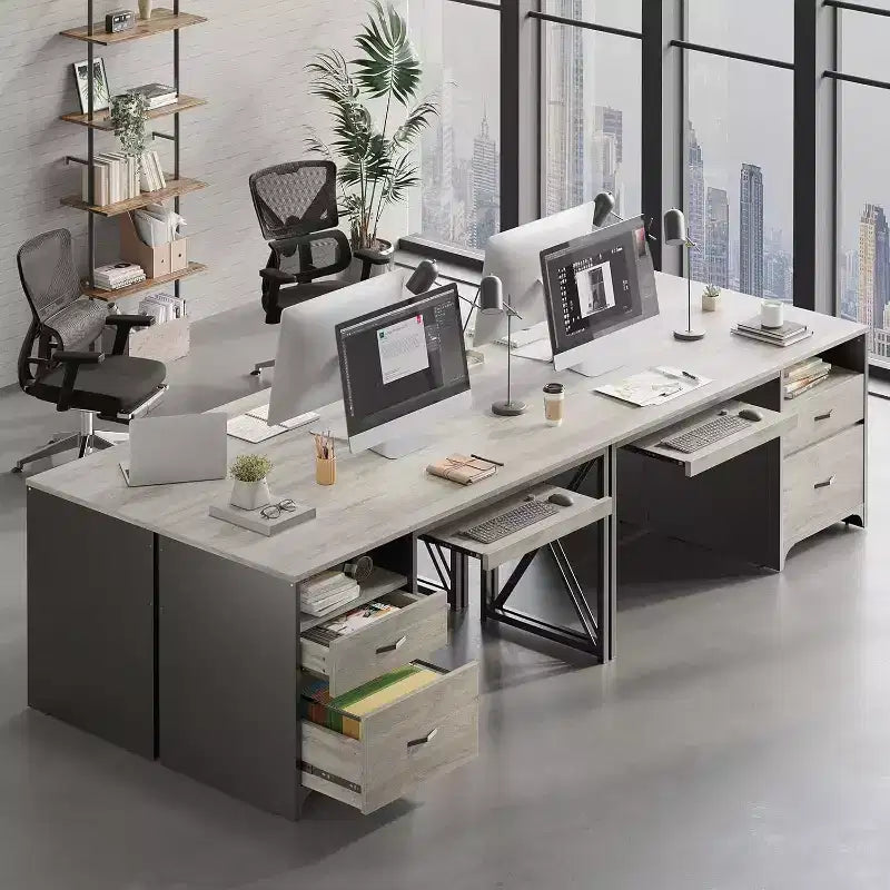Bureau d'ordinateur Bestier 55'' avec tiroir pour clavier et tiroirs classeurs, bureau industriel avec rangement, bureau en bois pour professeur pour bureau à domicile