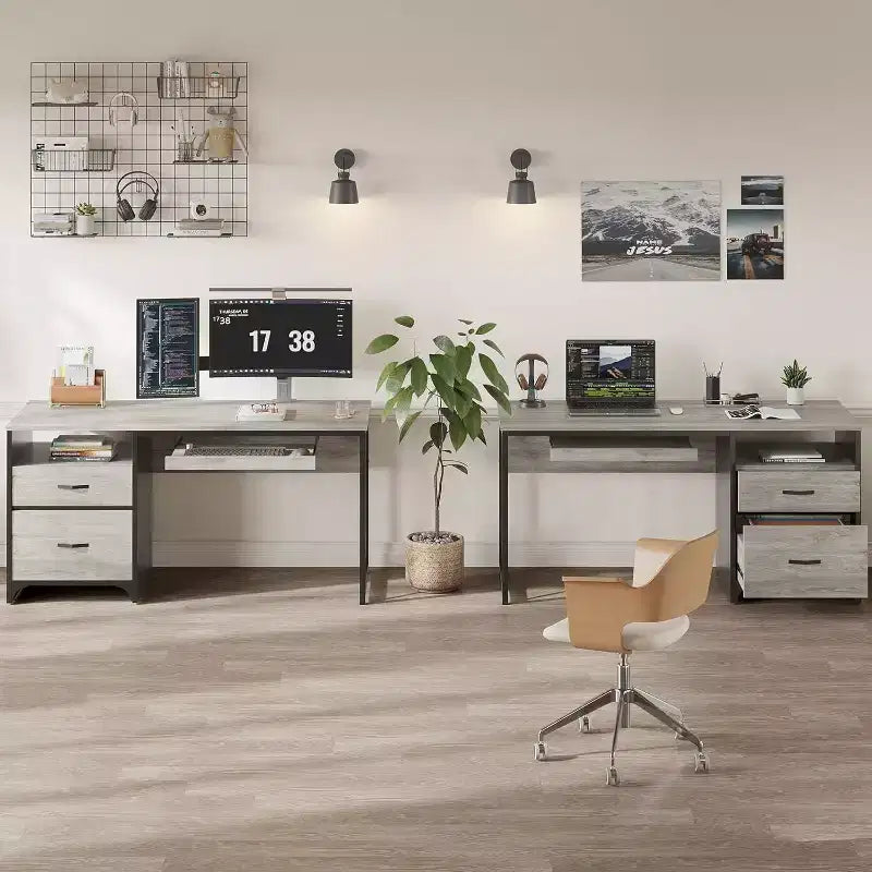 Bureau d'ordinateur Bestier 55'' avec tiroir pour clavier et tiroirs classeurs, bureau industriel avec rangement, bureau en bois pour professeur pour bureau à domicile
