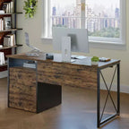 Bureau d'ordinateur Bestier 55'' avec tiroir pour clavier et tiroirs classeurs, bureau industriel avec rangement, bureau en bois pour professeur pour bureau à domicile