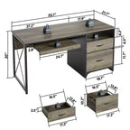 Bureau d'ordinateur Bestier 55'' avec tiroir pour clavier et tiroirs classeurs, bureau industriel avec rangement, bureau en bois pour professeur pour bureau à domicile