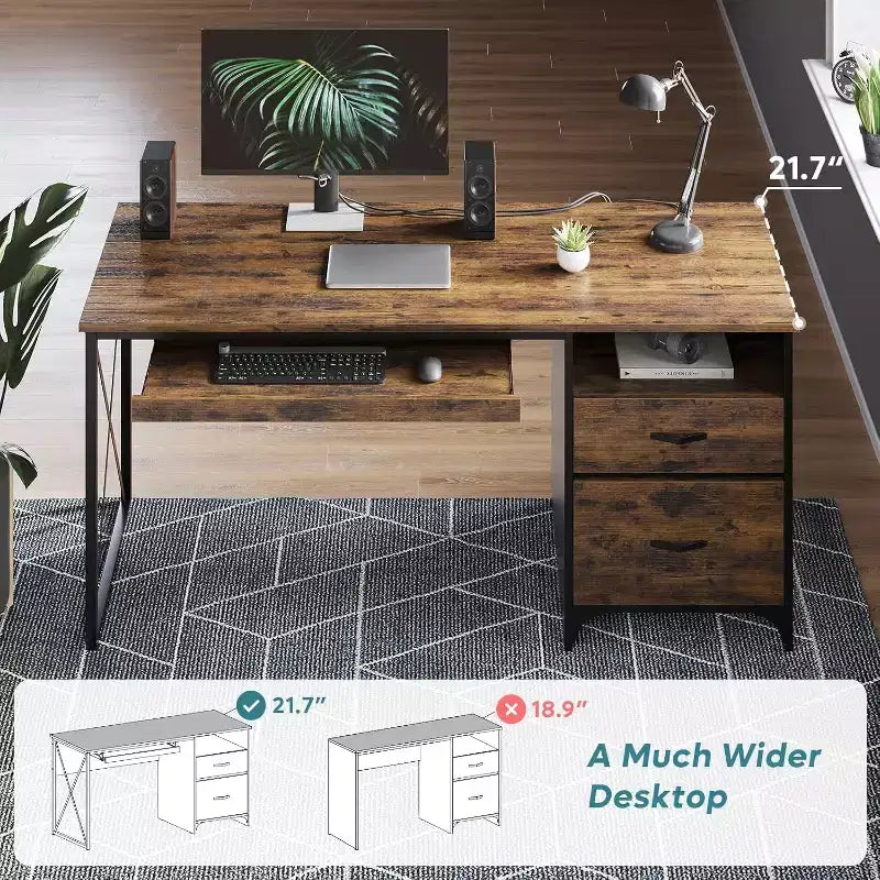 Bureau d'ordinateur Bestier 55'' avec tiroir pour clavier et tiroirs classeurs, bureau industriel avec rangement, bureau en bois pour professeur pour bureau à domicile
