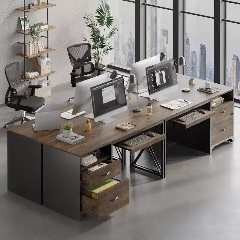 Bureau d'ordinateur Bestier 55'' avec tiroir pour clavier et tiroirs classeurs, bureau industriel avec rangement, bureau en bois pour professeur pour bureau à domicile