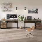 Bureau d'ordinateur Bestier 55'' avec tiroir pour clavier et tiroirs classeurs, bureau industriel avec rangement, bureau en bois pour professeur pour bureau à domicile