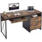 Bureau d'ordinateur Bestier 55'' avec tiroir pour clavier et tiroirs classeurs, bureau industriel avec rangement, bureau en bois pour professeur pour bureau à domicile