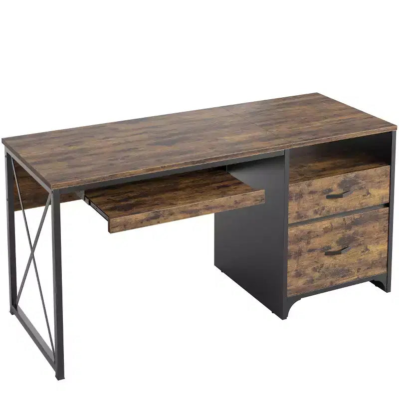 Bureau d'ordinateur Bestier 55'' avec tiroir pour clavier et tiroirs classeurs, bureau industriel avec rangement, bureau en bois pour professeur pour bureau à domicile