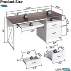 Bureau d'ordinateur Bestier 55'' avec tiroir pour clavier et tiroirs classeurs, bureau industriel avec rangement, bureau en bois pour professeur pour bureau à domicile