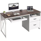 Bureau d'ordinateur Bestier 55'' avec tiroir pour clavier et tiroirs classeurs, bureau industriel avec rangement, bureau en bois pour professeur pour bureau à domicile