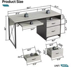 Bureau d'ordinateur Bestier 55'' avec tiroir pour clavier et tiroirs classeurs, bureau industriel avec rangement, bureau en bois pour professeur pour bureau à domicile
