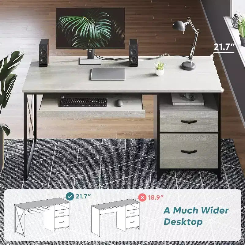 Bureau d'ordinateur Bestier 55'' avec tiroir pour clavier et tiroirs classeurs, bureau industriel avec rangement, bureau en bois pour professeur pour bureau à domicile
