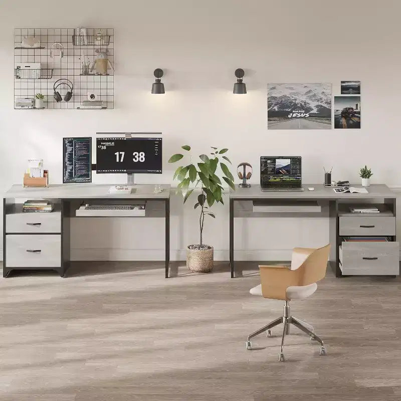 Bureau d'ordinateur Bestier 55'' avec tiroir pour clavier et tiroirs classeurs, bureau industriel avec rangement, bureau en bois pour professeur pour bureau à domicile