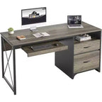 Bureau d'ordinateur Bestier 55'' avec tiroir pour clavier et tiroirs classeurs, bureau industriel avec rangement, bureau en bois pour professeur pour bureau à domicile