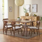 GDFStudio Alexis - Ensemble de salle à manger 7 pièces mi-moderne en tissu et bois d'hévéa rembourré