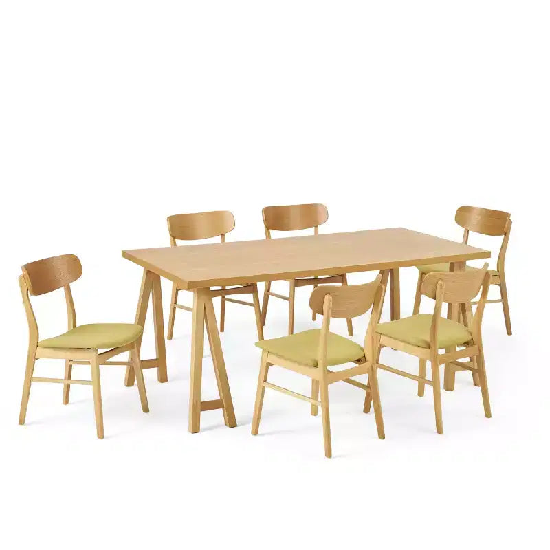 GDFStudio Alexis - Ensemble de salle à manger 7 pièces mi-moderne en tissu et bois d'hévéa rembourré