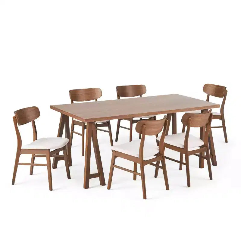GDFStudio Alexis - Ensemble de salle à manger 7 pièces mi-moderne en tissu et bois d'hévéa rembourré