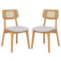 Costway Wooden Rattan Dining Chair Set of 2/4 with Can Back Rubber Wood Frame Padded Seat