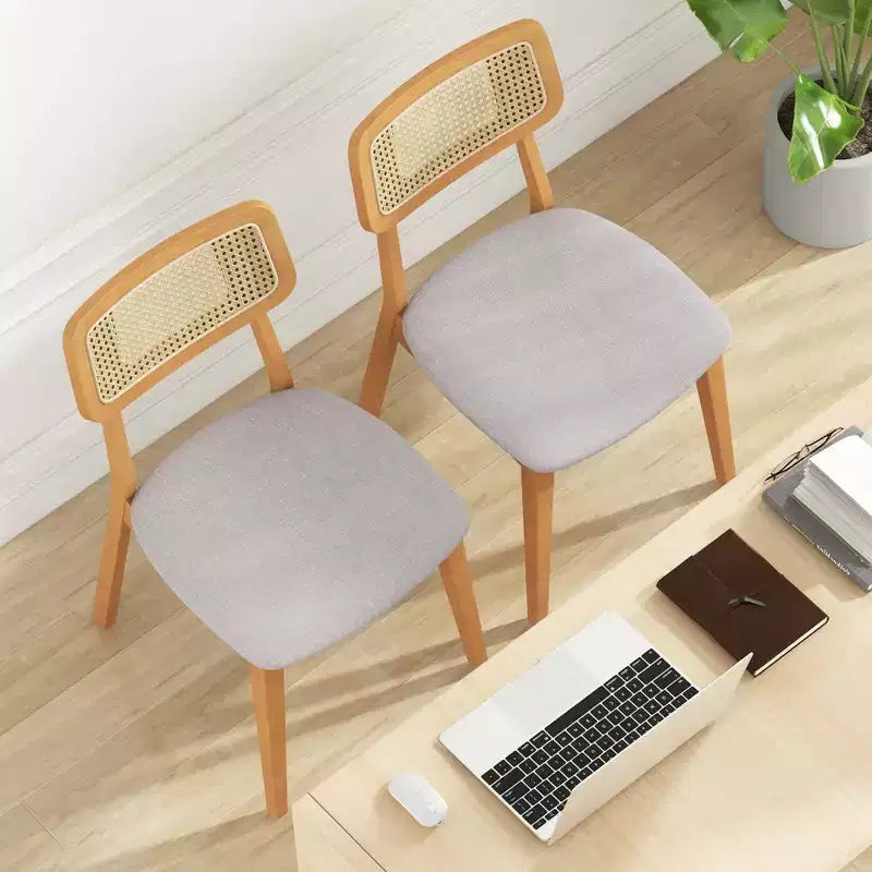 Costway Lot de 2/4 chaises de salle à manger en bois de rotin avec dossier en cannage, cadre en bois d'hévéa et assise rembourrée