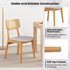 Costway Lot de 2/4 chaises de salle à manger en bois de rotin avec dossier en cannage, cadre en bois d'hévéa et assise rembourrée
