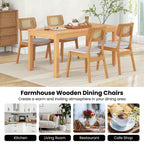Costway Lot de 2/4 chaises de salle à manger en bois de rotin avec dossier en cannage, cadre en bois d'hévéa et assise rembourrée