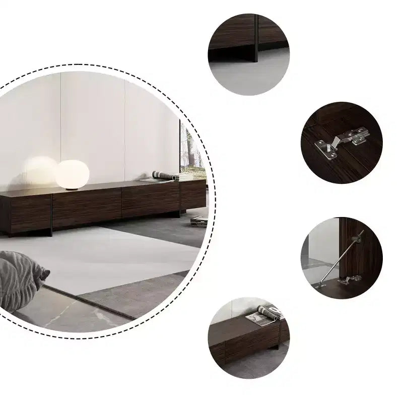 Meuble TV Marron Famapy Long Aspect Bois 4 Tiroirs de Rangement