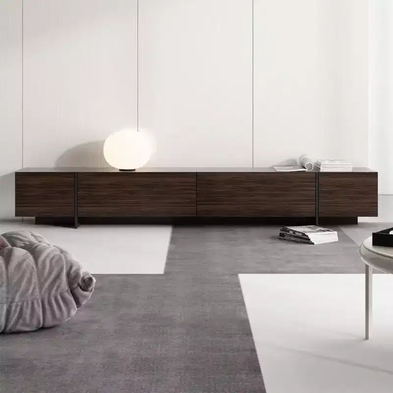Meuble TV Marron Famapy Long Aspect Bois 4 Tiroirs de Rangement