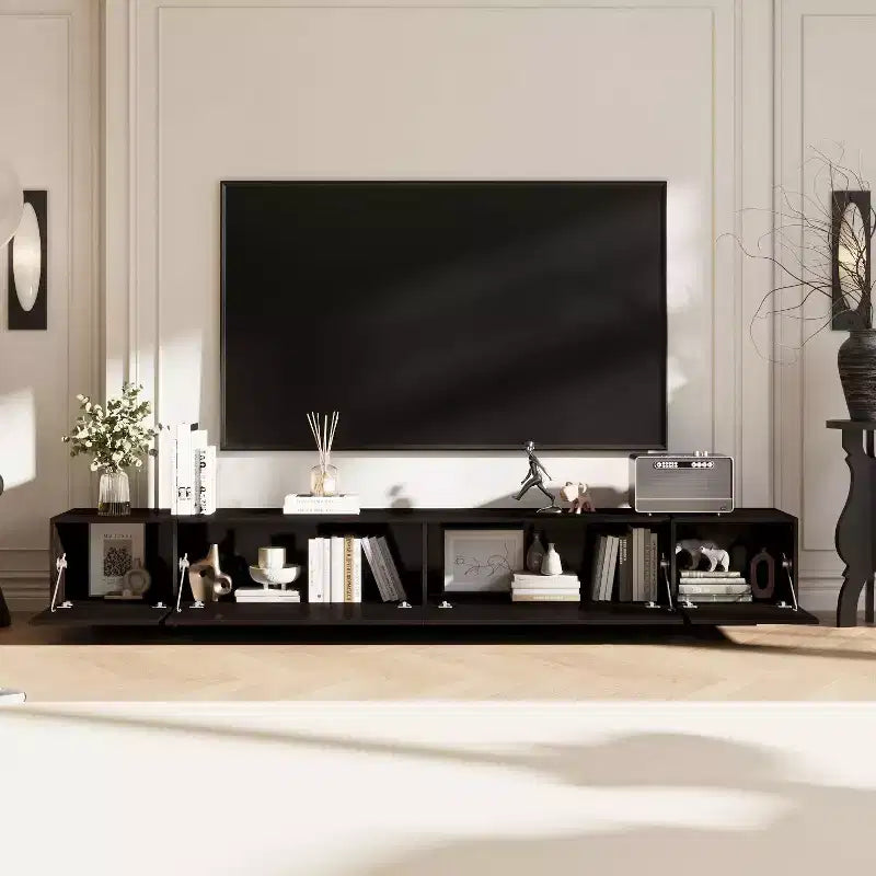 Meuble TV Marron Famapy Long Aspect Bois 4 Tiroirs de Rangement