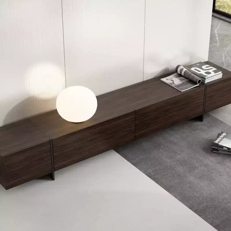 Meuble TV Marron Famapy Long Aspect Bois 4 Tiroirs de Rangement