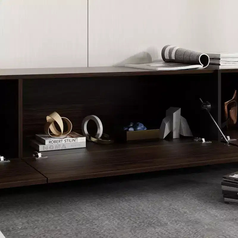 Meuble TV Marron Famapy Long Aspect Bois 4 Tiroirs de Rangement