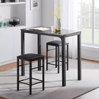 VECELO Ensemble de 3 pièces table et chaises de bar hauteur comptoir, Table de salle à manger rectangulaire pour 2 avec chaises en cuir PU et plateau en marbre