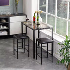 VECELO Ensemble de 3 pièces table et chaises de bar hauteur comptoir, Table de salle à manger rectangulaire pour 2 avec chaises en cuir PU et plateau en marbre