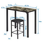 VECELO Ensemble de 3 pièces table et chaises de bar hauteur comptoir, Table de salle à manger rectangulaire pour 2 avec chaises en cuir PU et plateau en marbre